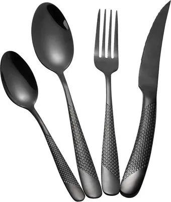 Produktbild von 24-teilige Schmiede-Schneide-Schneide-Set für 6 Personen, 18/10 Edelstahl Besteck, Messer, Gabel und Löffel (Schwarz) - Perfekt für Partys, Hochzeiten und Kirschen