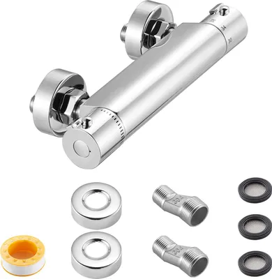 Image de SucceBuy Robinet de douche avec thermostat et serrure de sécurité 38°C, vanne de régulation de température en laiton, convient pour les salles de bains, les hôtels et les camping-cars, design anti-fuite