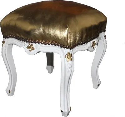 Produktbild von Casa Padrino Barock Fußhocker Gold Lederoptik / Weiß - Antik Stil Möbel - Hocker - Limited Edition