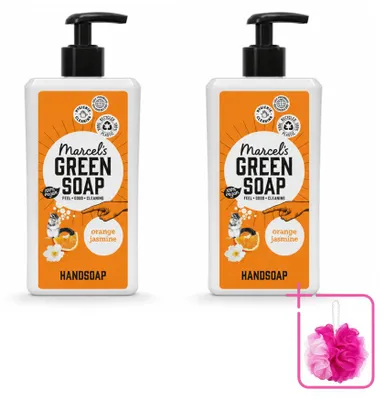Image de 2 savons pour les mains "Green Soap" de Marcel - Orange et jasmin - 500 ml - Lot économique - 2 pièces