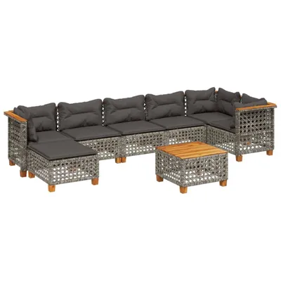 Produktbild von vidaXL 8-tlg. Garten-Sofagarnitur mit Kissen Grau Poly Rattan