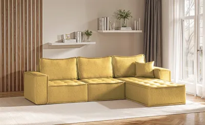 Produktbild von Ecksofa Modulsofa 3-teilig SANDE Stoff Raven Honiggelb Ottomane Rechts