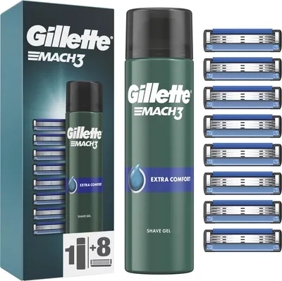Immagine prodotto di GILLETTE Mach3 8 pezzi + Gel da barba Extra Comfort 200 ml