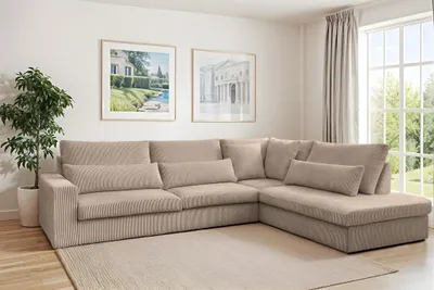 Produktbild von Ecksofa Designersofa THORA in Stoff Poso Beige Ottomane Rechts