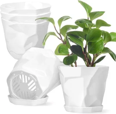 Productafbeelding van Famanu plantenpotten set, 5 stuks, 17 cm - Wit, met drainage