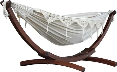 Produktbild von VIVERE Hängematte aus Baumwolle mit Gestell aus Holz 260 cm – 200 kg Belastung - Natur