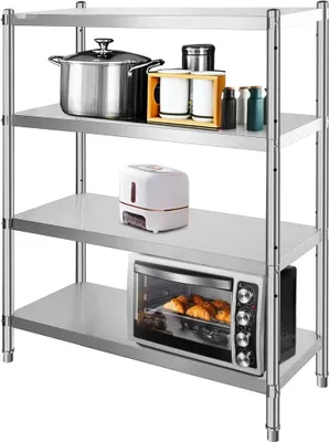 Immagine prodotto di Scaffale in acciaio inox - Scaffale per catering - Scaffale per stoccaggio - 150 kg - Scaffale per cucina e stoccaggio - 155x120x48 cm - Scaffale in piedi