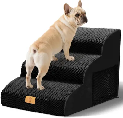Produktbild von Hundetreppe für kleine Hunde, Haustiertreppe, 3 Stufen, hochdichter Schwamm, 40 cm hoch, Hundetreppe mit waschbarem Bezug, rutschfeste Hunderampe für