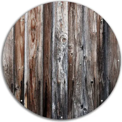 Produktbild von Wallario rundes Outdoor-Poster für Garten oder Balkon, Motiv Alte Holzwand - Holzplanken in grau und braun, 60 cm Durchmesser