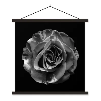 Produktbild von MuchoWow® Textilposter Blumen - Rose - Schwarz - Weiß - Botanisch 60x60 cm mit schwarzem Rahmen - Posteraufhänger