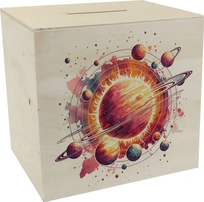 Produktbild von Sonnensystem Planeten Spardose aus Holz
