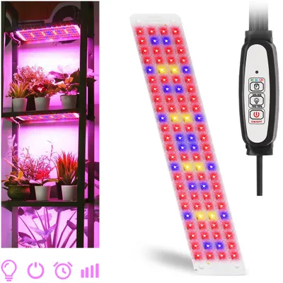 Image de 4.lampe LED plein-spectre 5W pour plantes avec minuterie 3/9/12H,six niveaux de gradation,96 LED de lumière de croissance Grow Light pour plantes d'intérieur,fleurs,légumes