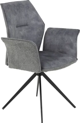 Produktbild von Hela Tische, Armlehnstuhl, Esszimmer Stuhl Susanne - Materialmix Webstoff+Microfaser Velvet Grau -Spinnengestell Schwarz 120kg belastbar -360° drehbar