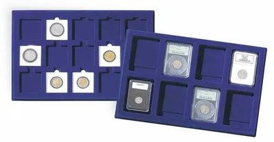 Produktbild von Münztableau L mit 12 eckigen Fächern (67 mm), blau, 2er Pack