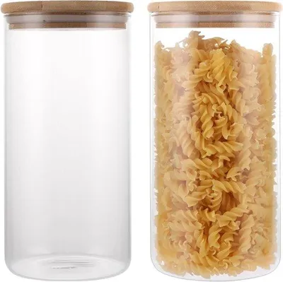 Image de Récipients en verre transparents de 1,6 l avec couvercle en bambou