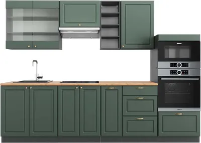 Produktbild von Küchenzeile Vicco Fame-Line Grün-Gold Landhaus/Anthrazit 280 cm , AP Eiche, Model 42733