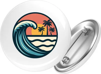 Produktbild von Huuraa Button Beach Strand Welle 25mm rund mit Sicherheitsnadel Ansteckbutton Geschenkidee
