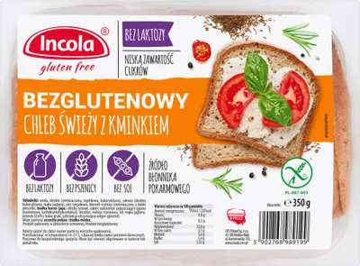 Produktbild von Glutenfreies Brot mit Kümmel (350g) - ohne Weizenmehl, laktosefrei, sojafrei | in Scheiben geschnitten