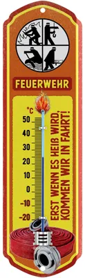 Produktbild von LANOLU Thermometer Feuerwehr Vintage Wandthermometer Innen Außen Deko Geschenk 8x28 cm