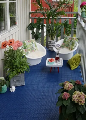 Produktbild von Kunststoff Fliesen blau Balkon Steckfliesen in 30 x 30 cm Plastik Outdoor Boden für Terrasse und Garten