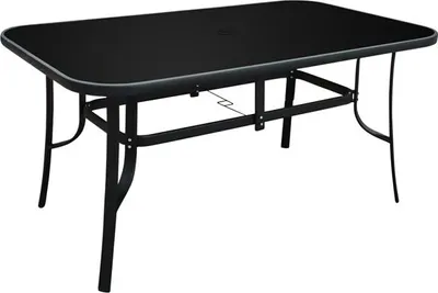 Zdjęcie produktu dla Stół ogrodowy z szklanym blatem, duży FREDDO 150x70x90 cm, czarne szkło hartowane
