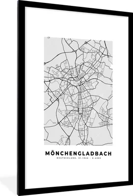 Produktbild von MuchoWow® Gerahmtes Poster Stadtplan - Deutschland - Karte - Mönchengaldbach 60x90 cm - Poster mit Schwarzem Bilderrahmen Wandposter Rahmen Foto Bilder - Dekoration - Wandposter Wohnzimmer - Hochwertig