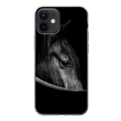 Produktbild von MuchoWow® Handyhülle Schutzhülle Hülle für iPhone 12 Pferde - Porträt - Schwarz - Tiere Silikon Softcase Handy Hülle - Schutzhülle