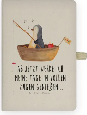 Produktbild von Mr. & Mrs. Panda notizbuch Pinguin Angelboot - Transparent - Geschenk, Kladde, a4, Journal, Boot, Skizzenbuch, Optimistisch, Angeln, Tagebuch, Motivation