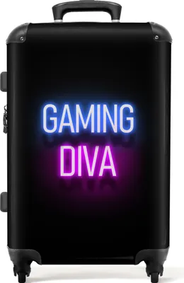 Produktbild von NoBoringSuitcases.com® Großer Koffer - Gaming - Zitate - Neon - Gaming-Diva - Frauen - Kombinationsschloss TSA - Hartschalen Trolley 4 Rollen - 72 liter - Reisekoffer - 66 cmKoffer Mittelgroß 67x43x25 cm, 72L,