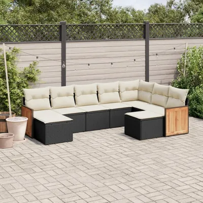 Produktbild von 9-tlg. Garten-Sofagarnitur - mit Kissen Schwarz Poly Rattan - Gartenmöbelset 3260621