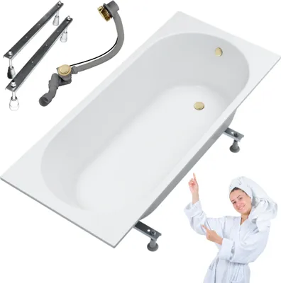 Obrázok produktu pre Aqua For You | Vaňa – oválna vaňa Kronos – 160 x 70 cm – so zlatým sifónom – antibakteriálna – ľahko sa čistí
