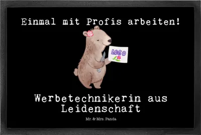 Produktbild von Mr. & Mrs. Panda Schuhabstreifer Werbetechnikerin Leidenschaft 40 x 60 cm - Schwarz - Geschenk, Bodenvorleger, Gummimatte, Schmutzmatte, fußmatte, Schmutzfangmatte