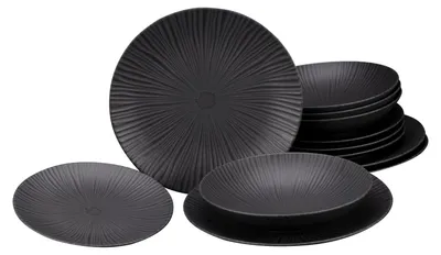Produktbild von CreaTable Vesuvio Schwarz Tellerset 12-tlg Steinzeug