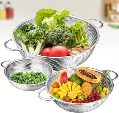 Produktbild von Famanu Küchensieb Set aus Edelstahl - 3-teilig, mikroperforiert, mit Griff