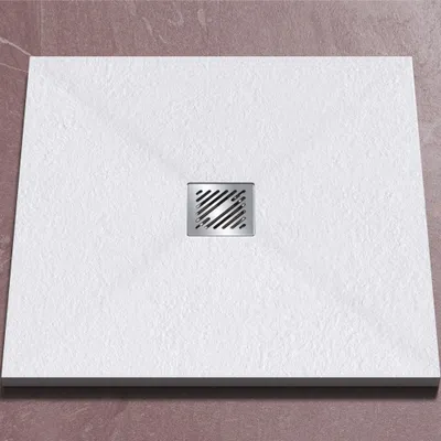 Produktbild von doporro Duschwanne Duschtasse 80x80x3cm aus Mineralguss in Weiß Quadratisch DIN-Anschlüsse für bodenebene Montage geeignet Geoma 09