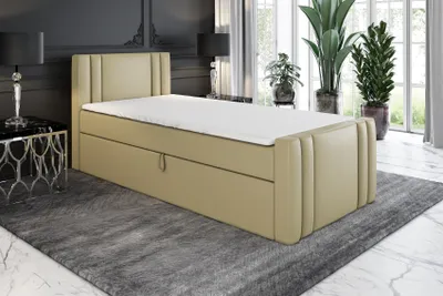 Produktbild von Boxspringbett, Jugendbett KLAUS 100x200 (Rechts) mit Bettkästen, Bonell-Matratze und Topper. Farbe: Beige.