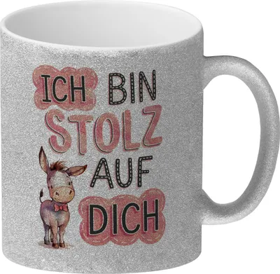 Produktbild von Ich Bin Stolz Auf Dich Glitzer-Kaffeebecher mit Esel