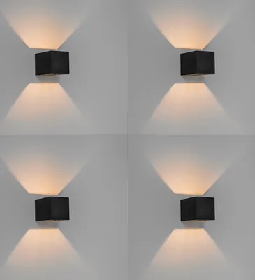 Produktbild von QAZQA - Modern Set mit 4 modernen Wandleuchten schwarz - Transfer I Wohnzimmer I Schlafzimmer - Aluminium Quadratisch - LED geeignet G9