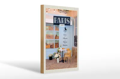 Produktbild von Holzschild Reise 20x30cm Paris Cafe Crepes Eclairs Macarons