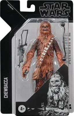 A Star Wars Black Series Chewbacca action figure in its retail packaging.