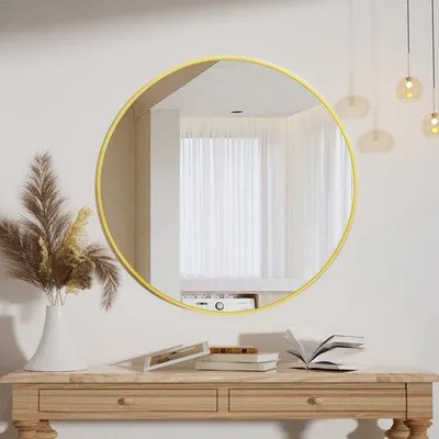 Produktbild von Famanu runder Spiegel 50 cm - Gold, Aluminiumrahmen für Badezimmer, Wohnzimmer, Schlafzimmer, Wanddekoration