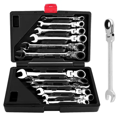 Image de Clé à douille 12 pièces - Tête flexible - Clé à douille - Clé à douille ouverte - Coffret d'outils - Qualité 72 dents - Clé