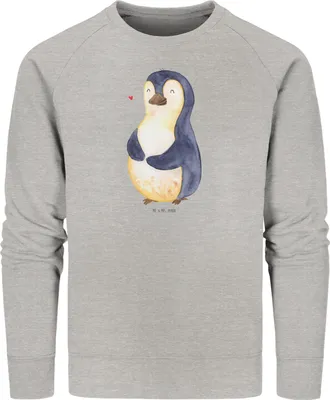 Produktbild von Mr. & Mrs. Panda Nachhaltiges Sweatshirt Pinguin Diät Größe S - Heather Grey - Geschenk, Motivation, Abnehmen, Sweater, Bauch, Baumwoll, Pulli, Pullover, Bio, Pinguine