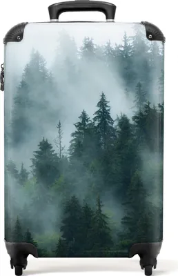 Produktbild von NoBoringSuitcases.com® Koffer Handgepäck Trolley Rollkoffer Kleine Reisekoffer mit 4 Rollen - Baum - Grün - Nebel - Natur - Wald - Cabin Size < 55x40x23 cm & 55x40x20 cm - Fotokoffer - Kabinenkoffer - BoardgepäckHandgepäck Koffer 55x35x20 cm, 36L,