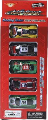 Produktbild von 5er Set Spielzeugautos Metall mit Rückzugantrieb - Bunte Fahrzeuge für Kinder 8cm