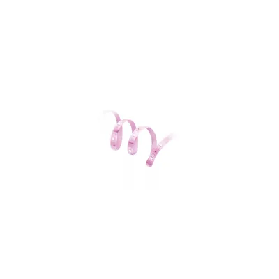 A pink LED strip light is shown coiled in a spiral against a white background.