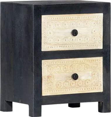 Produktbild von The Living Store Nachttisch Handgeschnitzt Grau 40x30x50 cm Massivholz Mango