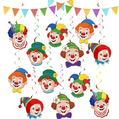 Image de Guirlande de clowns, 12 spirales, décoration pour carnaval, cirque, fête foraine, anniversaire, fête