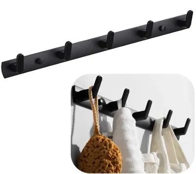 Image de Porte-serviettes, crochets, porte-manteaux mural à 5 crochets, 45 x 3,3 cm, porte-manteaux moderne noir