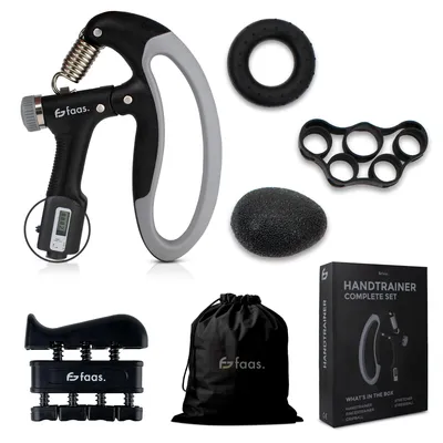 Produktbild von Faas Handtrainer Set 5-teilig (10-100 kg) – Verstellbarer Unterarmtrainer & Fingertrainer mit Zähler
